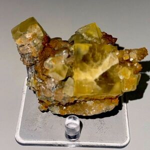 Unique Octahedral Yellow Fluorite with Calcite and specks of Hematite.